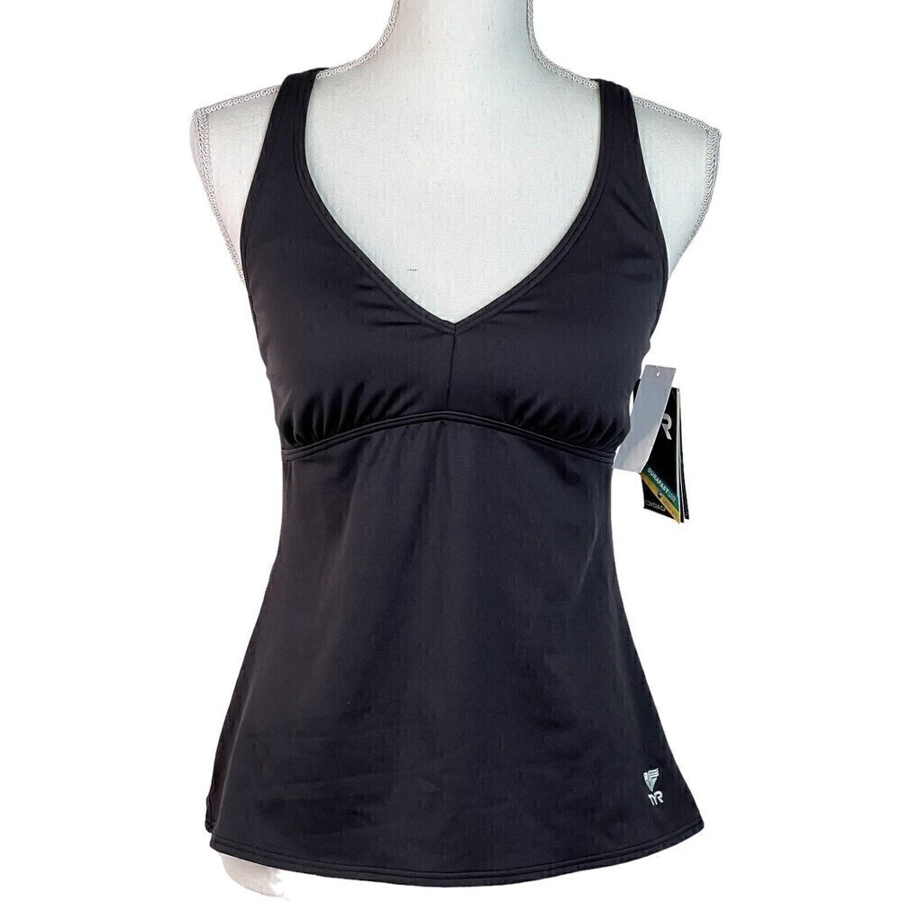 NWT TYR SOLIDS HALTER TWIST TANKINI SWIM TOP REMOVEABLE CUPS BLACK SIZE 8